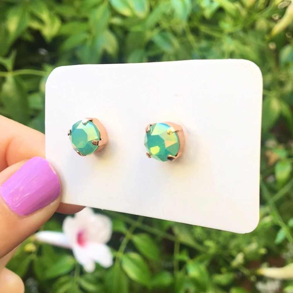 Pacific Green Opal Aurora Borealis Crystal Stud Earrings